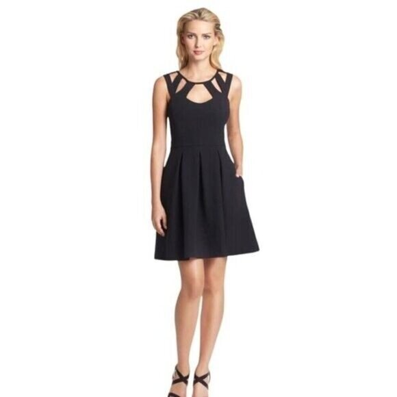 Betsey Johnson Womens Dress Sz 10 Black Fit & Flare Cut Out Cage Neckline LBD - Picture 1 of 10